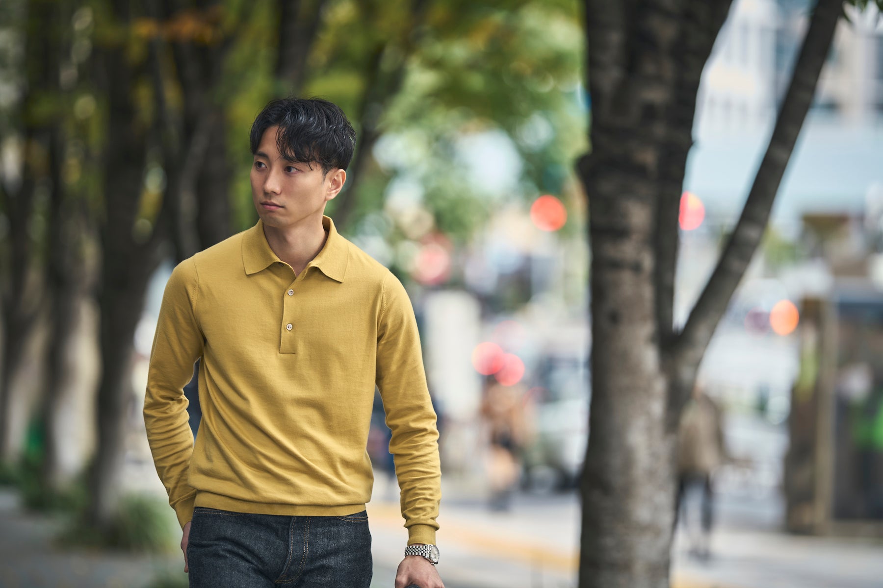 鎌倉シャツ【SUVIN長袖ニットポロ】キラーストリートエディション-Mustard Yellow-
