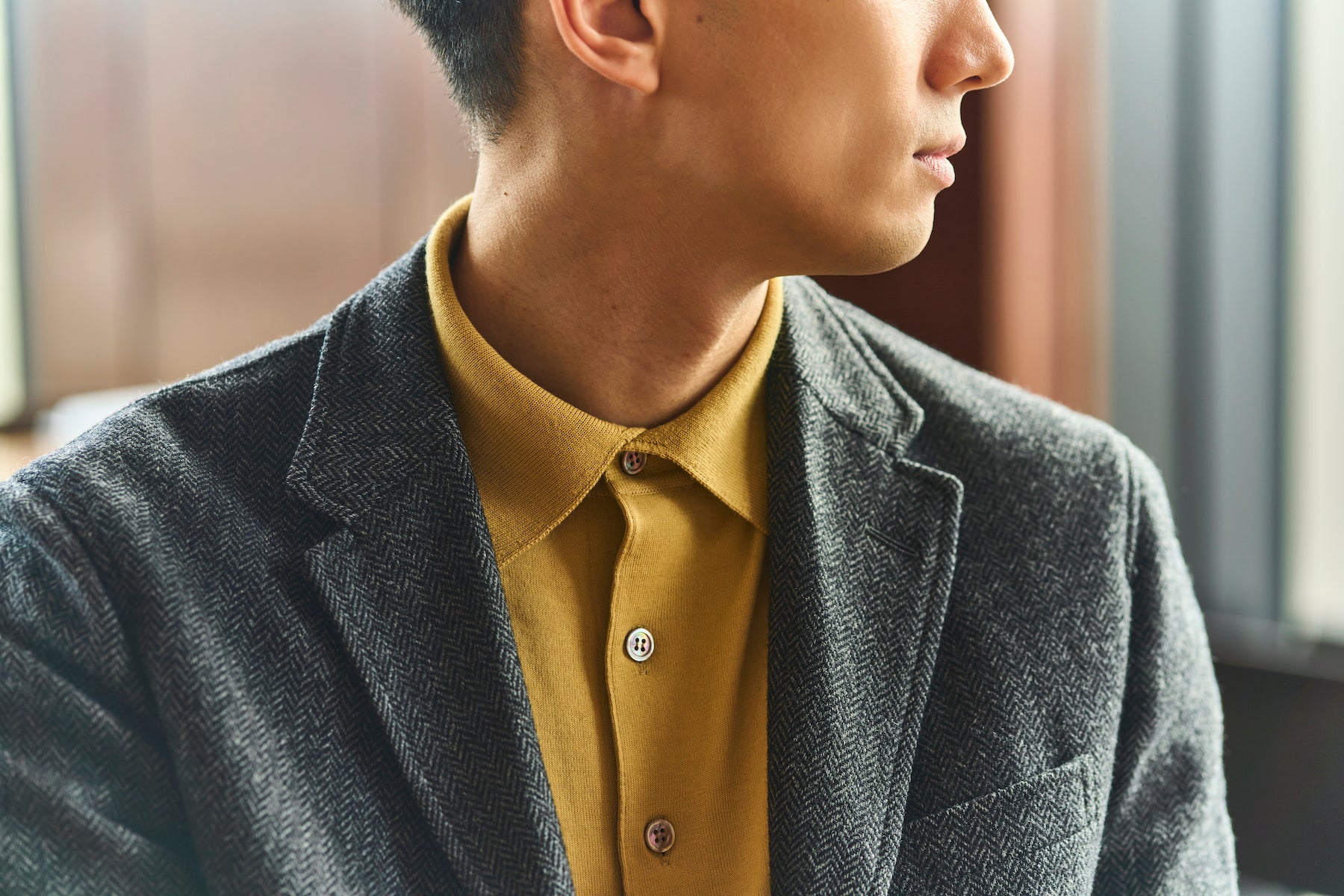 鎌倉シャツ【SUVIN長袖ニットポロ】キラーストリートエディション-Mustard Yellow-