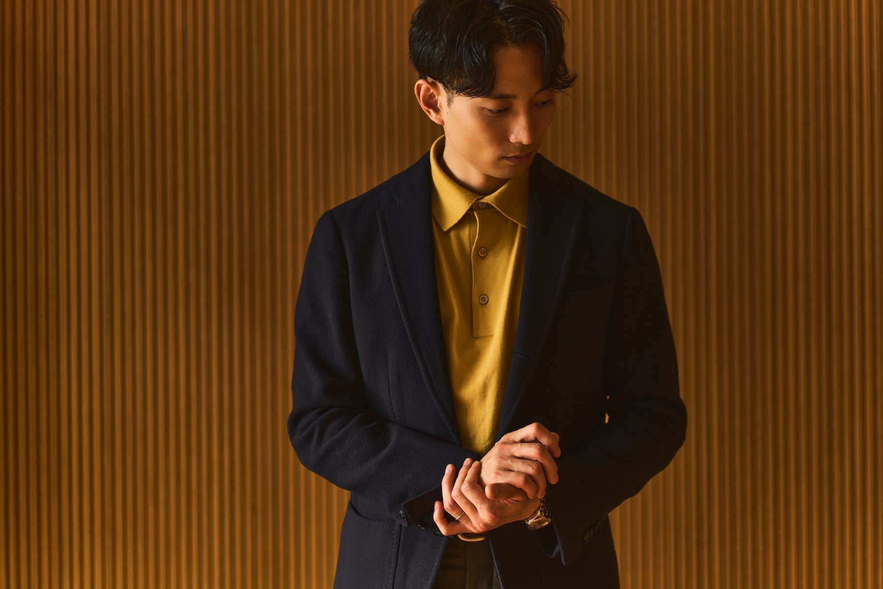 鎌倉シャツ【SUVIN長袖ニットポロ】キラーストリートエディション-Mustard Yellow-