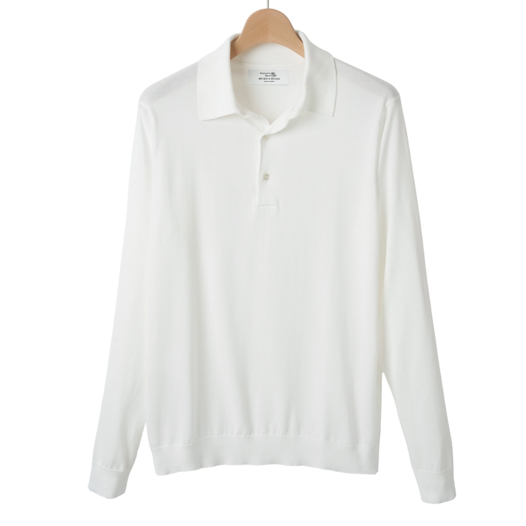 鎌倉シャツ【SUVIN長袖ニットポロ】キラーストリートエディション-White-