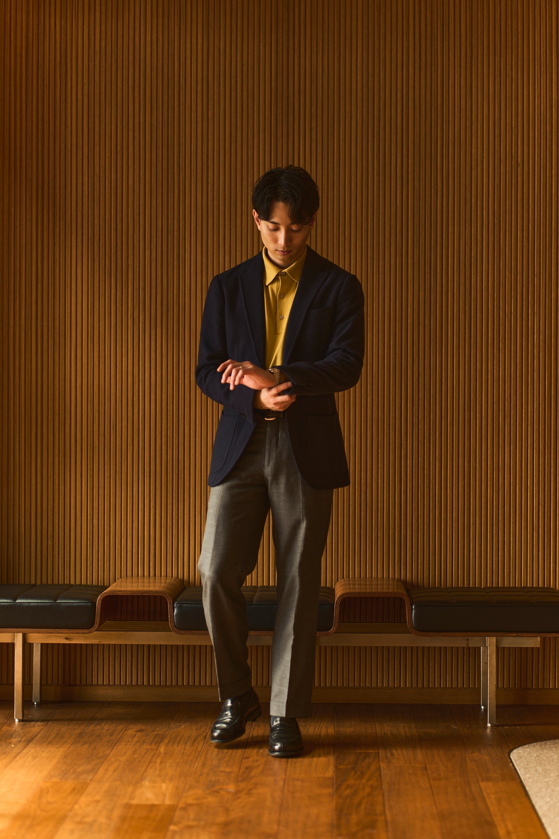 鎌倉シャツ【SUVIN長袖ニットポロ】キラーストリートエディション-Mustard Yellow-