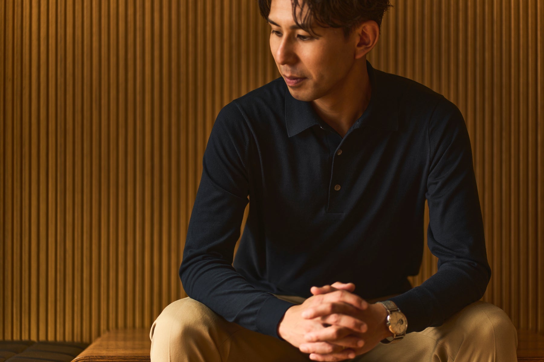 鎌倉シャツ【SUVIN長袖ニットポロ】キラーストリートエディション-Navy-
