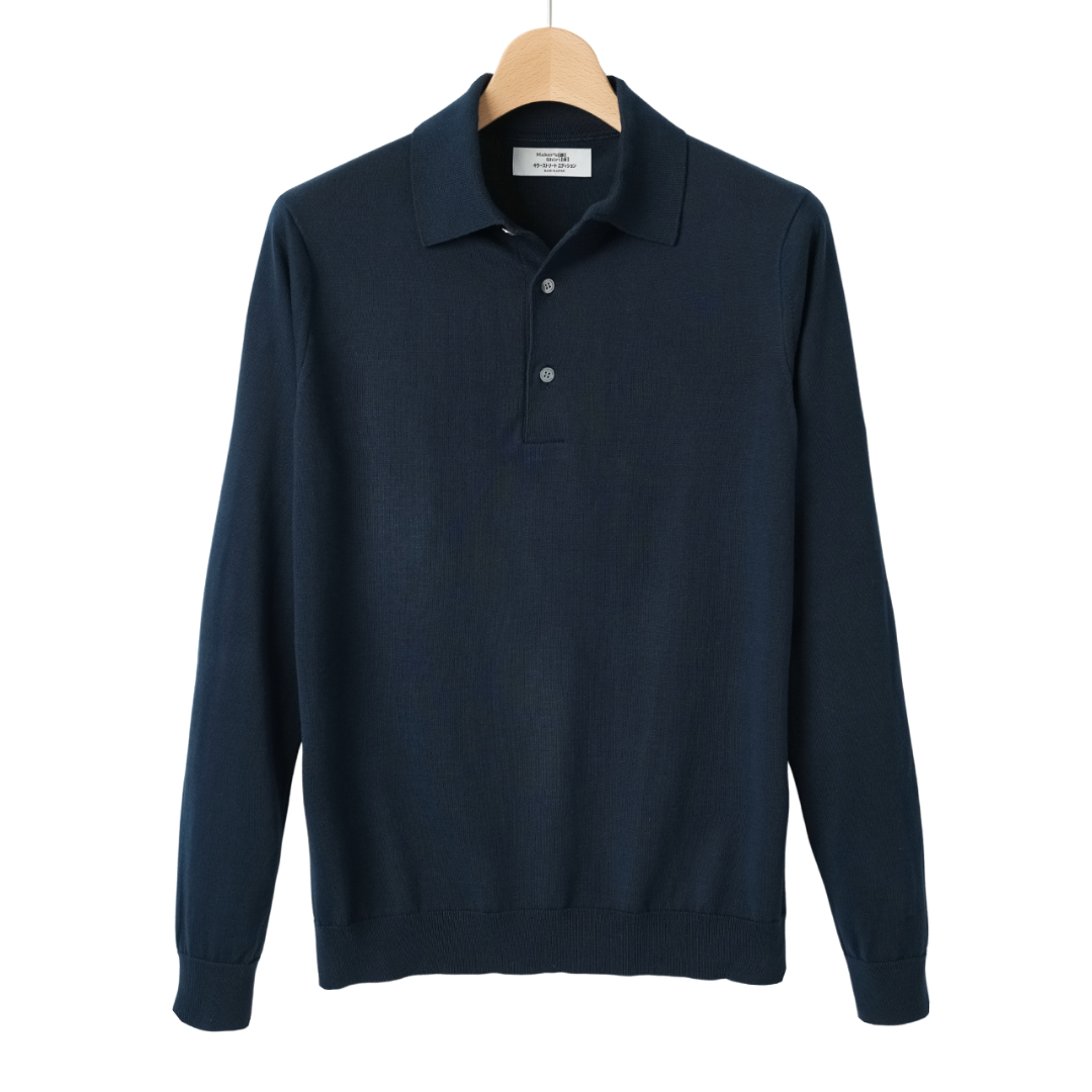 鎌倉シャツ【SUVIN長袖ニットポロ】キラーストリートエディション-Navy-